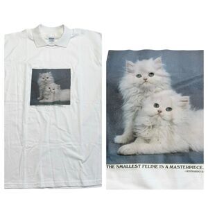 White Persian Himalayan Kittens Cat Lady Tee with Collar Sz XL NWOT